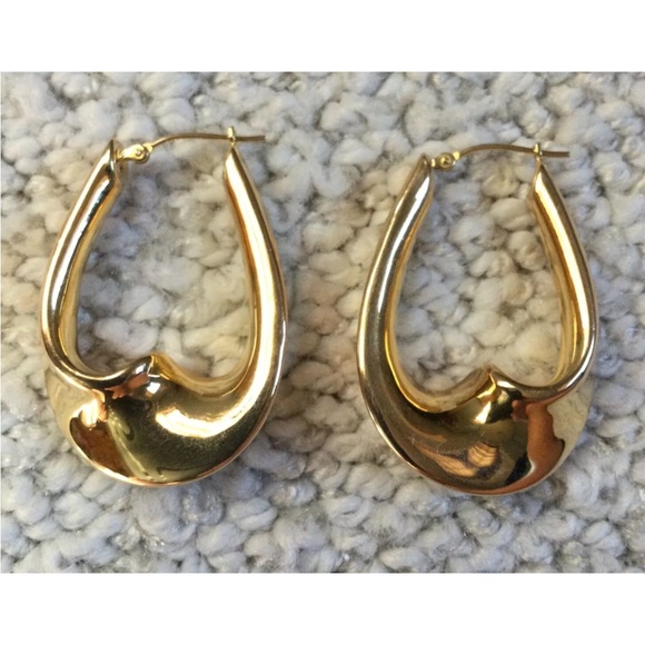 14k Yellow Gold Swirl Hoop Wave Twist Hollow Earrings 1  1/2 In - Picture 2 of 11